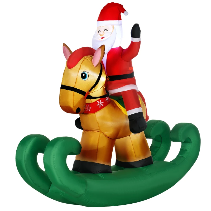 HOMCOM 6ft Christmas Inflatables Outdoor Decorations Santa Claus Riding a Rocking Horse, Blow-Up Yard Christmas Decor with LED Lights Display