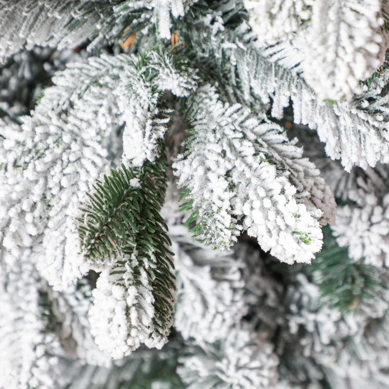 HOMCOM 6ft Flocked Artificial Christmas Tree with 1489 Snow Tips, Pinecones, Metal Stand, Hinged Xmas Tree for Home