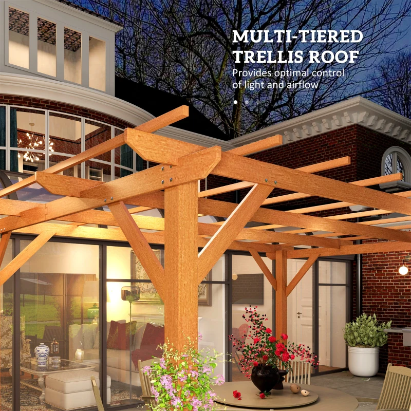 Outsunny 10' x 13' Wood Pergola, Outdoor Gazebo Grape Trellis with Stable Structure for Climbing Plant Support, Dark Brown