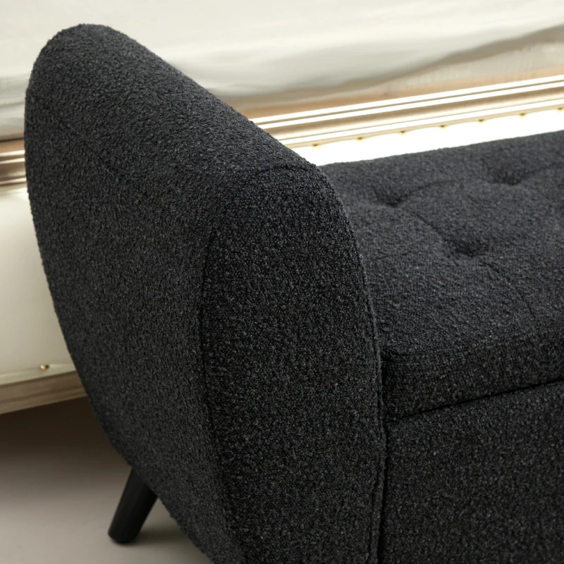 HOMCOM Upholstered Storage Bench with Arms, Modern Ottoman Bench for Bedroom, Entryway, and Living Room, Black