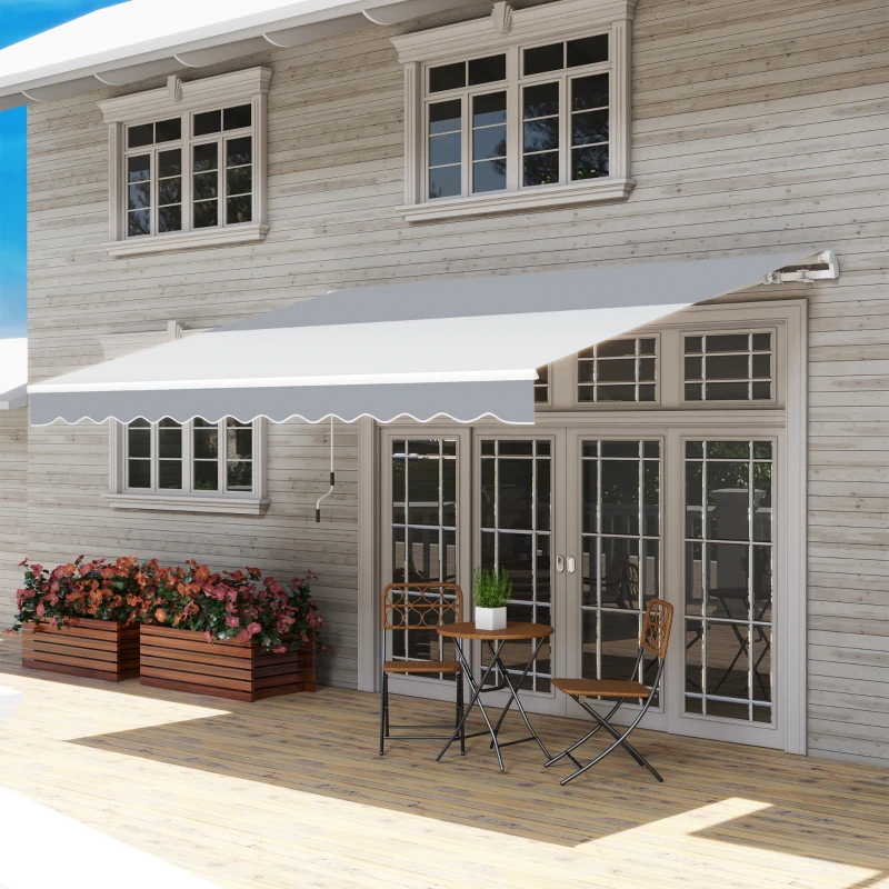 Outsunny 12' x 10' Retractable Awning Patio UV Resistant Fabric and Aluminum Frame for Deck, Balcony, Yard, Grey
