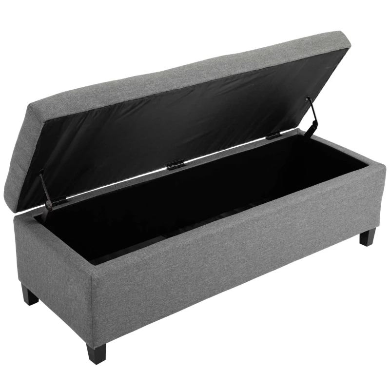 HOMCOM 50" Storage Ottoman Bench, Upholstered Ottoman Foot Rest with Linen Fabric and Soft Close Lid for Entryway, Gray