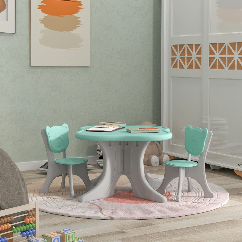 Qaba 3 Piece Kids Table and Chairs Set for 3-6 Years Old, Light Blue