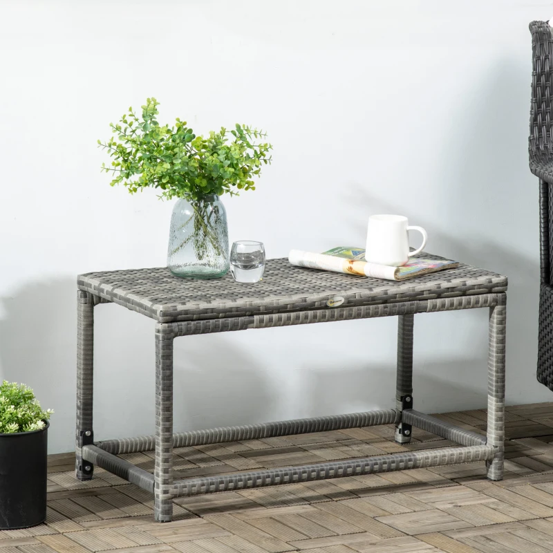 Outsunny Patio Rattan End Table, Outdoor Side Table with Full Woven Table Top for Garden, Balcony, Mixed Grey