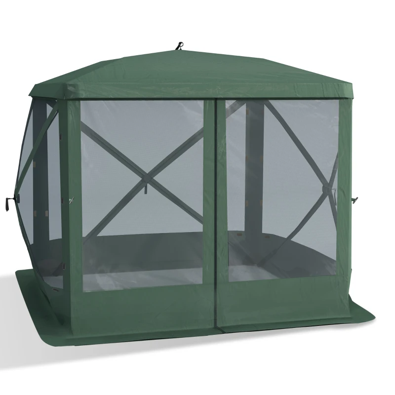 Outsunny Pop-Up Tent, Foldable Screen Tent with Carry Bag, Zippered Door and Ground Stakes, Fits 3-4 People, Green