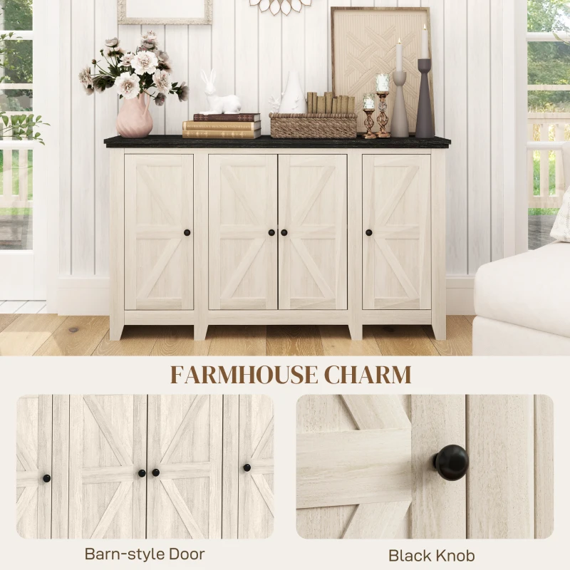 HOMCOM Rustic Sideboard, Buffet Cabinet with Adjustable Shelves for Living Room, Dining Room, Entryway, White Wood Grain