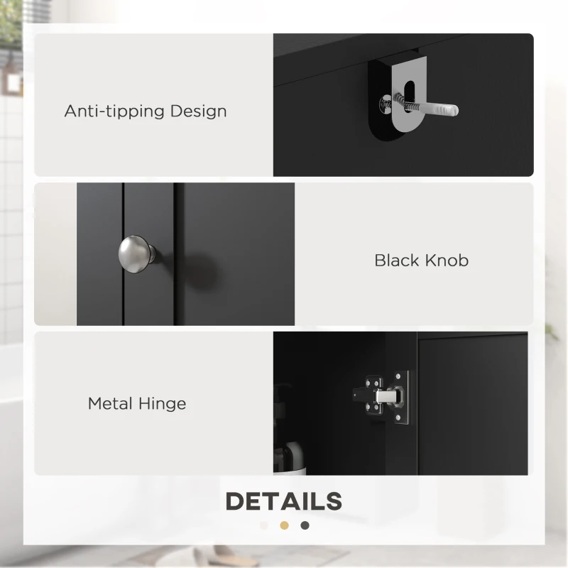 HOMCOM Tall Medicine Cabinet, Freestanding Bathroom Storage Cabinet with Shelves and 2 Cupboards, Bathroom Organizer, Black