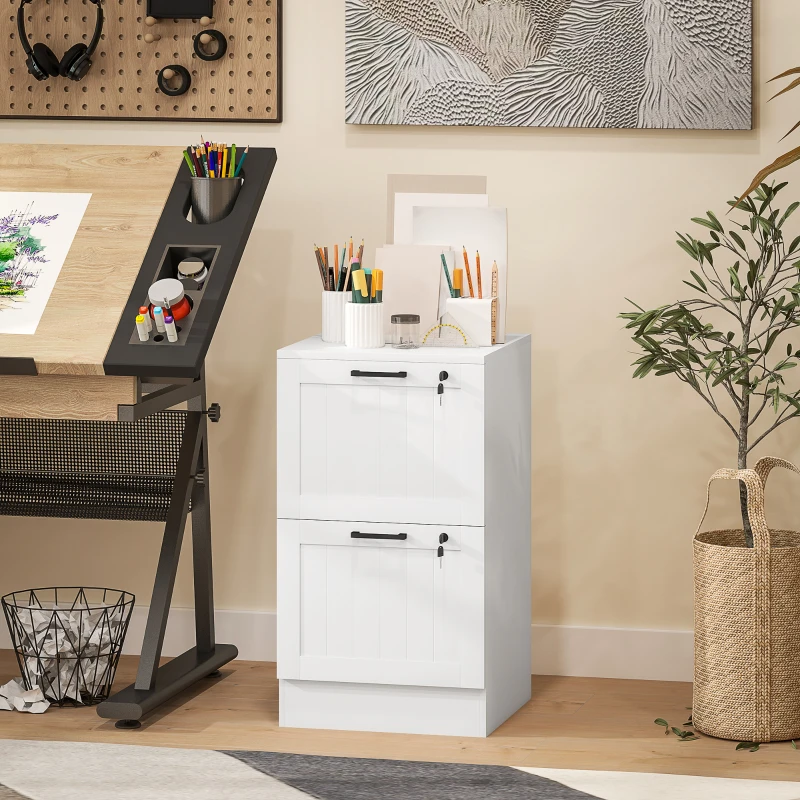 HOMCOM 2 Drawer Filing Cabinet with Lock, Office Storage Cabinet with Adjustable Hanging Bars for A4 Letter Size Files, White