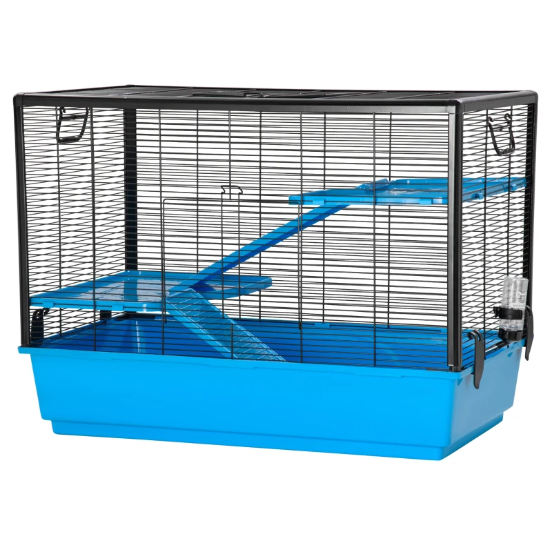 PawHut 3-tier Hamster Cage, Guinea Pig Cage with Accessories Food Dish Water Bottle, Ramps, 31.5"x19"x 23", Light Blue