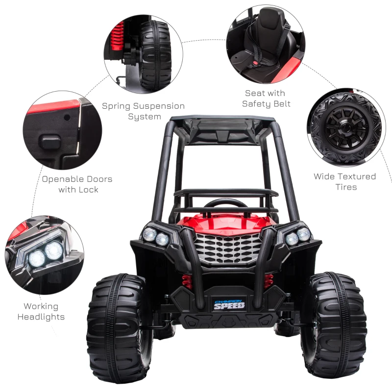 Aosom 12V Kids UTV with Music, Lights, MP3/USB, Suspension System, Remote Control, Red