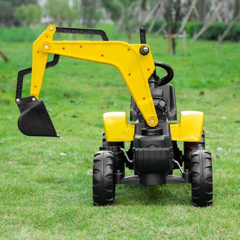 Aosom Kids Ride On Excavator, Pedal Digger, Construction Truck with Horn for Kids and Toddlers 3+, Yellow(m-7)