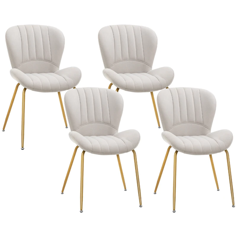 HOMCOM Dining Chairs Set of 4, Modern Accent Chair with Cushioned Backrest, Upholstery for Living Room, Cream White