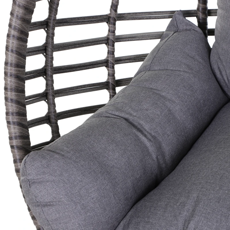Outsunny Outdoor/Indoor Rattan Chair with Soft Cushion, Wicker Egg Lounge Chair for Backyard Garden Balcony Lawn, Grey