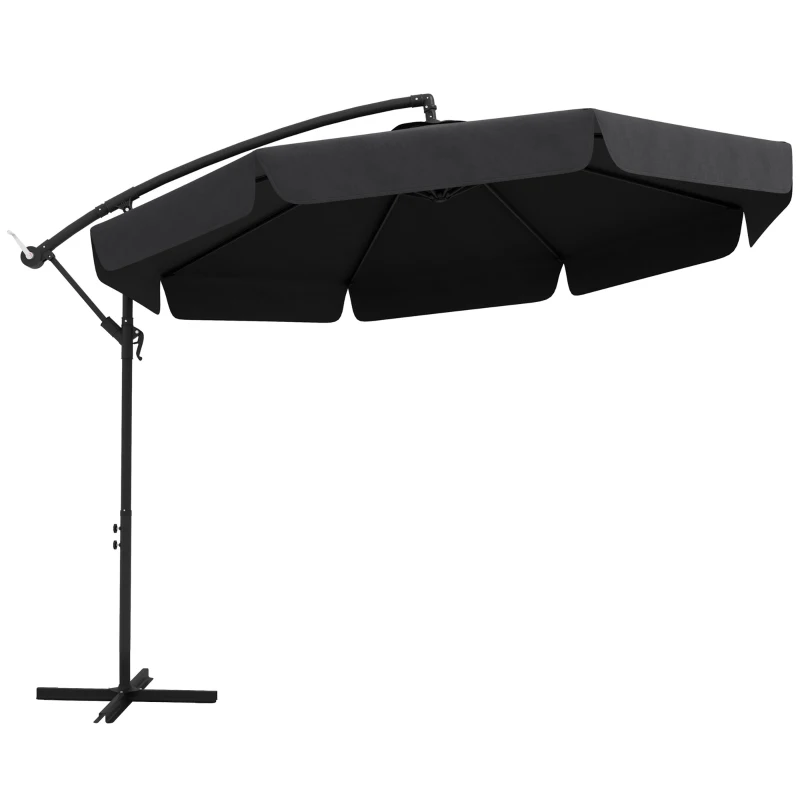 Outsunny 11 FT Cantilever Patio Umbrella Offset Parasol with Cross Base and 8 Ribs for Garden, Black