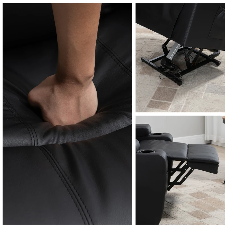 HOMCOM Power Lift Recliner Chair for Elderly, PU Leather Lift Chair with Footrest, Remote Control, Side Pockets and Cup Holders, Reclining Sofa for Living Room, Black