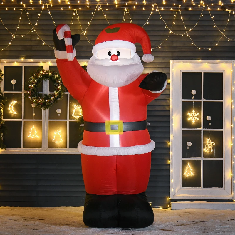 HOMCOM 8ft Christmas Inflatable Santa Claus with Candy Cane, Outdoor Blow-Up Yard Decoration with LED Lights Display