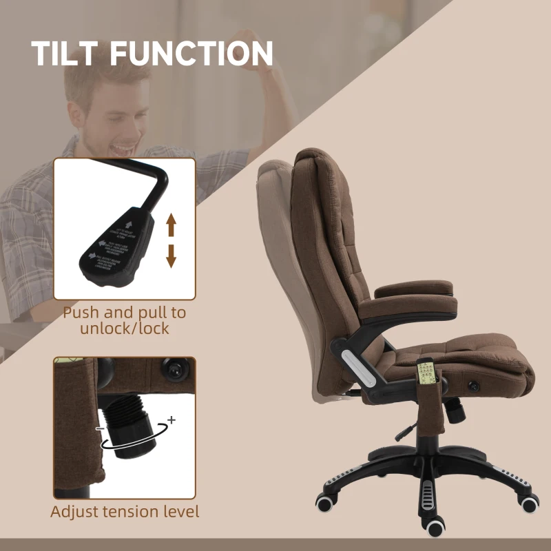 Vinsetto Reclining Massage Office Chair, Executive Office Chair with High Back, Swivel Wheels, Brown