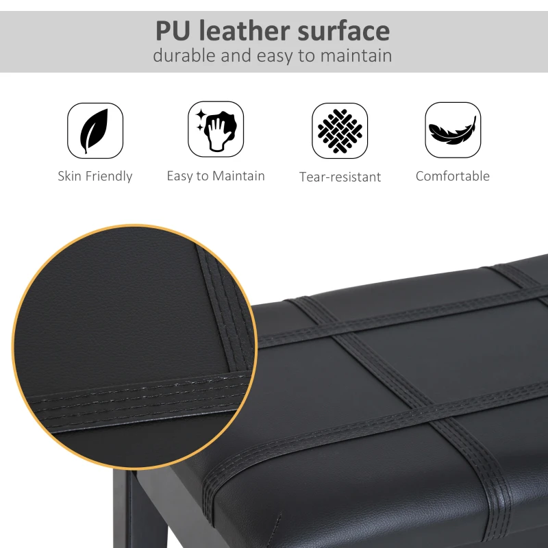 HOMCOM Classic Piano Bench Stool, PU Leather Padded Keyboard Seat with Rubber Wood Legs and Music Storage Compartment, Banded Seat, Black