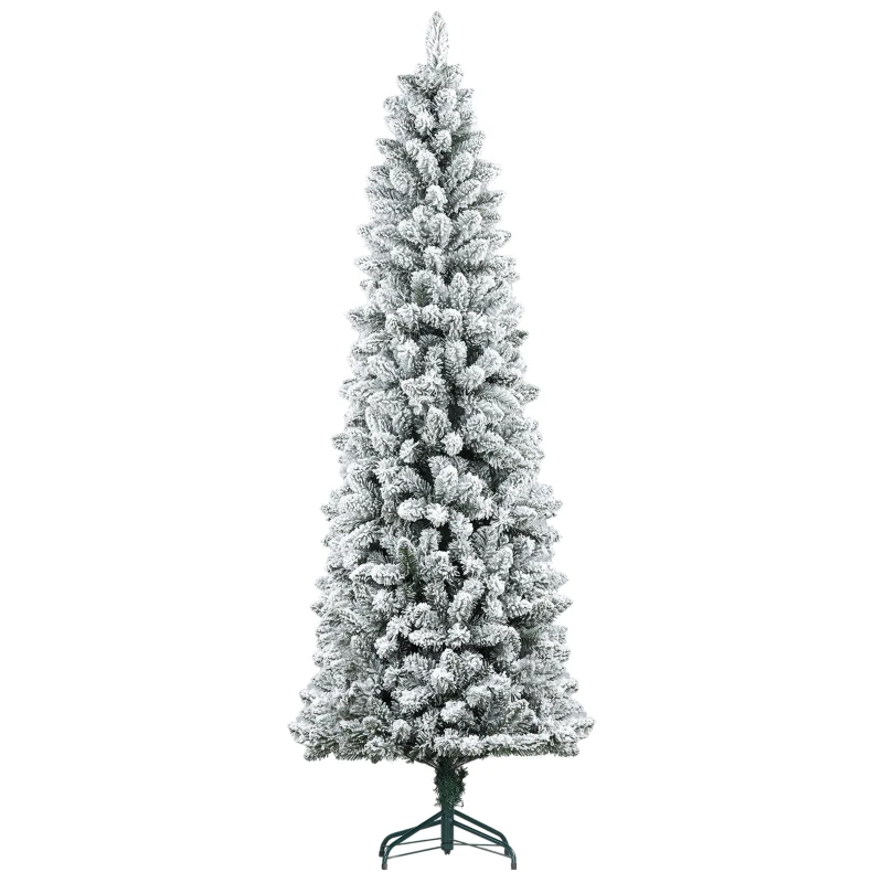 HOMCOM 7ft Pencil Christmas Tree, Flocked Tree with 687 Branch Tips and Metal Base for Home, Indoor, Holiday