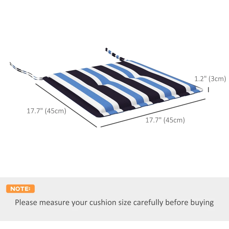 Outsunny 2-Piece Seat Cushion Replacement, Outdoor Patio Chair Cushions Set with Ties, Button Tufted, Blue White Strip