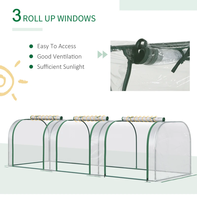 Outsunny 10' x 3' x 2.5' Portable Mini Tunnel Greenhouse with 3 Zipped Doors, Easy Assembly, Clear
