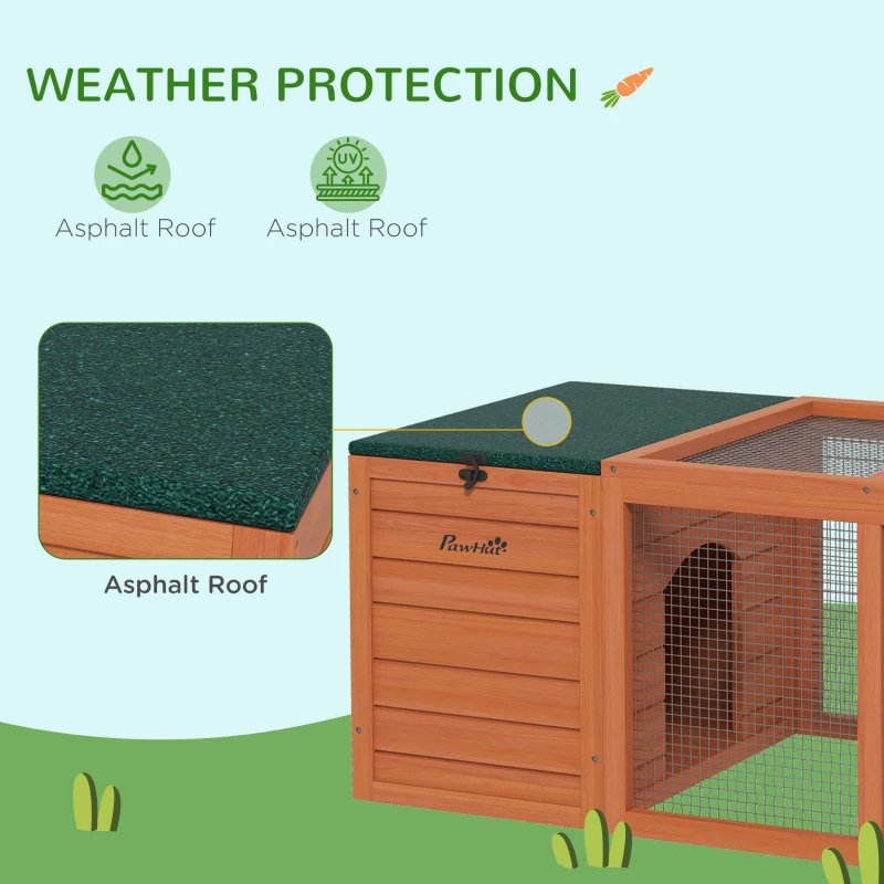 PawHut Outdoor Rabbit Cage Wooden Rabbit Hutch with Double Main House, Openable Tops, Asphalt Roofs for 1-2 Rabbits, Orange