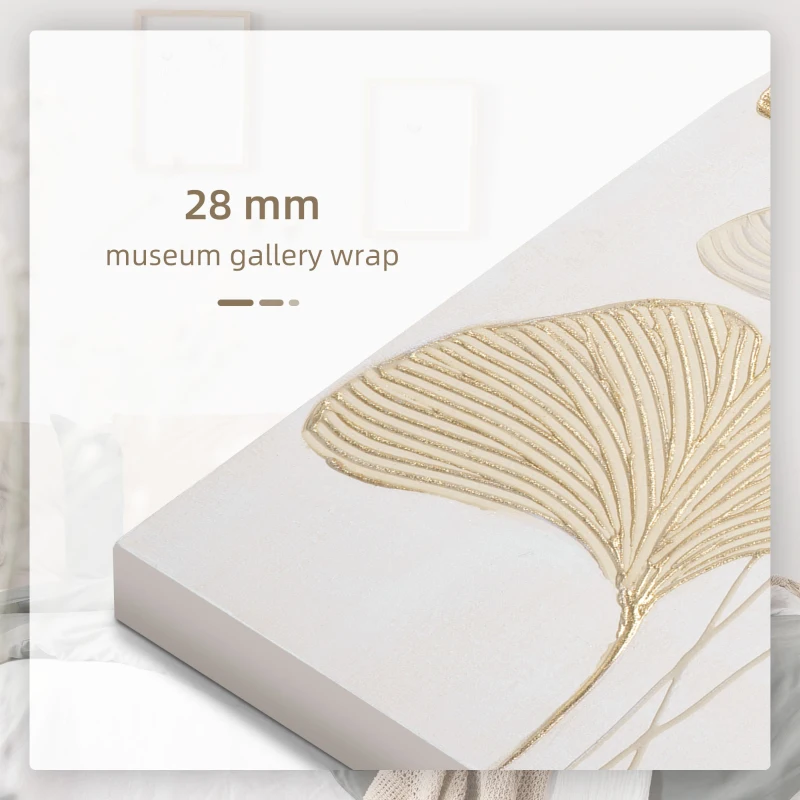 HOMCOM Hand-Painted Canvas Wall Art for Living Room Bedroom, Painting Gold Ginkgo Leaves, 39.25" x 31.5"