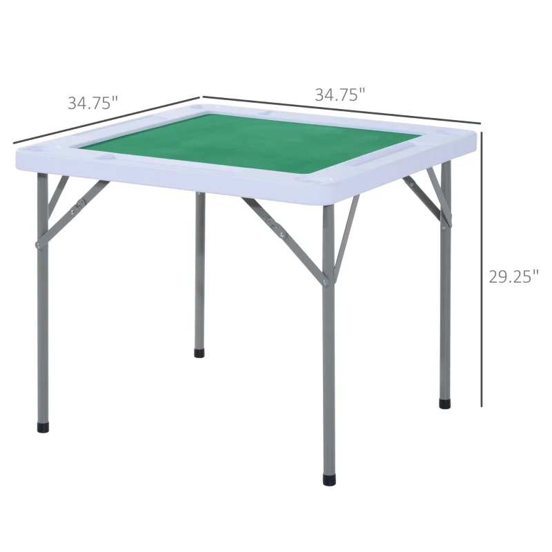 HOMCOM 35" 4-Player Mahjong Game Portable Folding Table for Poker Dominoes Card with Cup and Coin Holders