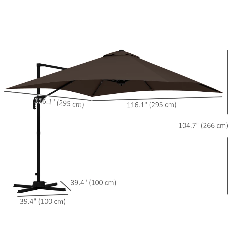 Outsunny 10x10ft Cantilever Umbrella Rotatable Square Market Parasol, 4 Adjustable Angle for Outdoor Backyard Patio Coffee