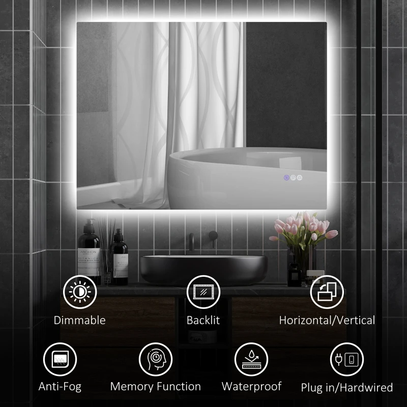 HOMCOM Dimmable Bathroom Mirror with Lights, 37" x 35" Backlit LED Mirror w/ Anti-Fog, Memory & Infinite Color Temperature