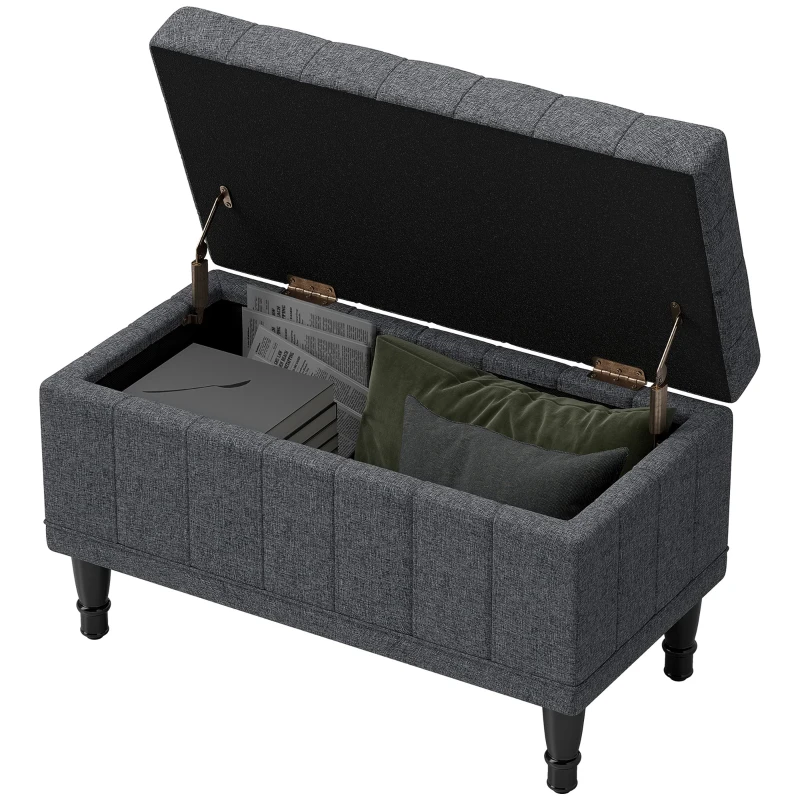 HOMCOM Storage Ottoman, Linen Fabric End of Bed Bench with Button Tufted Storage Bench for Bedroom, Grey