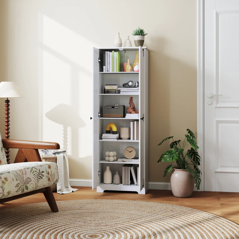 HOMCOM 67" Farmhouse Pantry Cabinet with 2 Doors, Tall Storage Cabinet with Adjustable Shelves, Distressed White