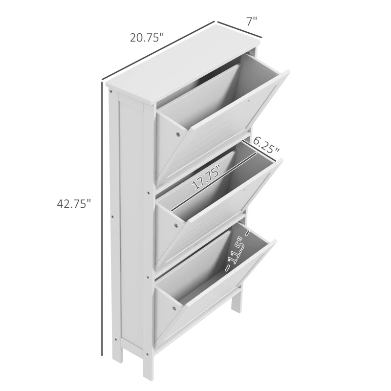 HOMCOM Modern Shoe Storage Cabinet with 3 Flip Drawers and Louvered Doors for 6 Pairs of Shoes, White