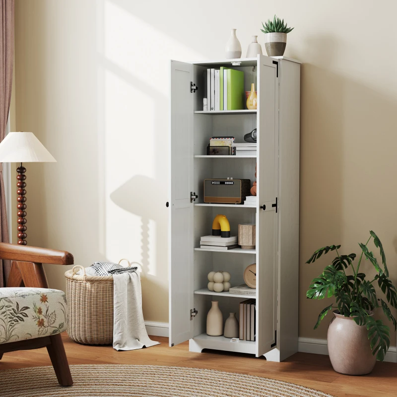 HOMCOM 67" Farmhouse Pantry Cabinet with 2 Doors, Tall Storage Cabinet with Adjustable Shelves, Distressed White