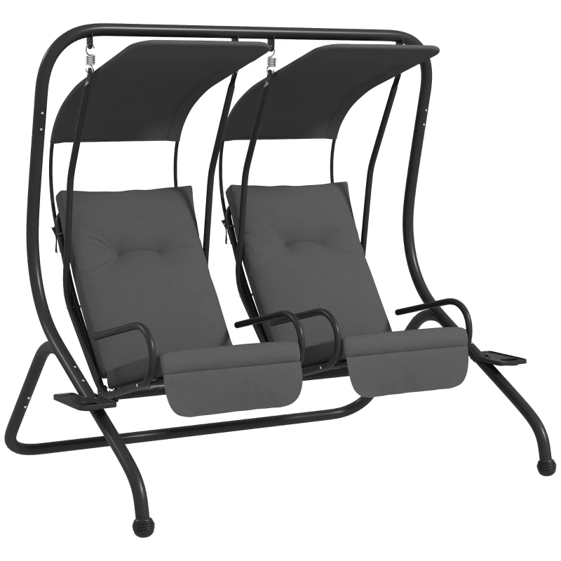 Outsunny 2-Seater Outdoor Porch Swing with Canopy, Patio Swing Chair for Garden, Poolside, Backyard, Grey