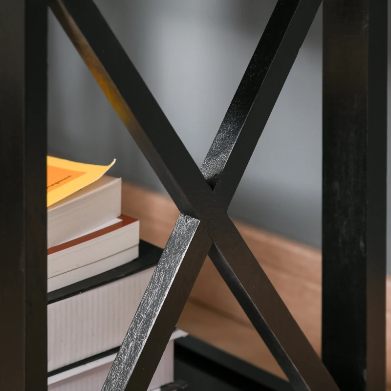 HOMCOM Farmhouse Side Table, End Table with Storage Drawer, Open Shelf and X-Frame, Bedside Table for Living Room, Black