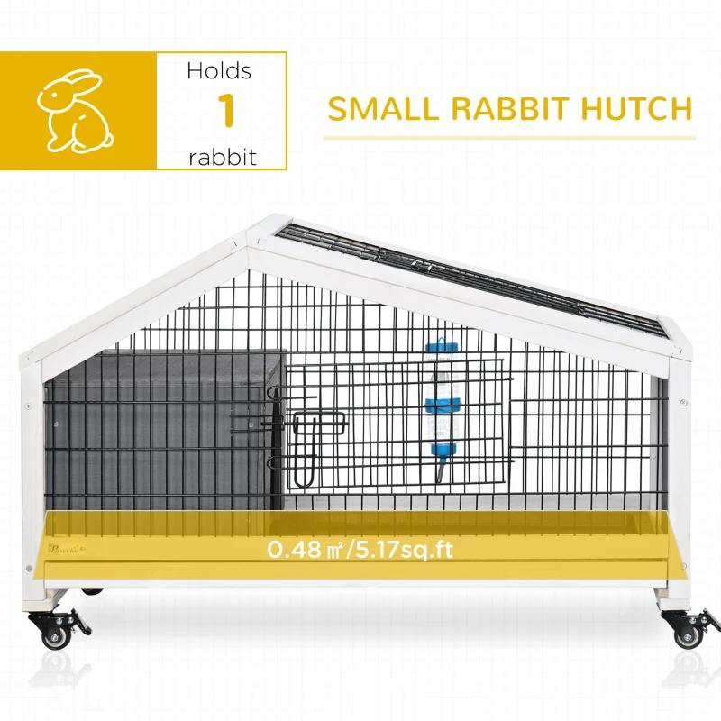 PawHut 35" Wooden Rabbit Hutch with No-leak Tray, Pet Playpen with Wheels, Water Bottle, Bunny House for Rabbits and Small Animals, Dark Gray