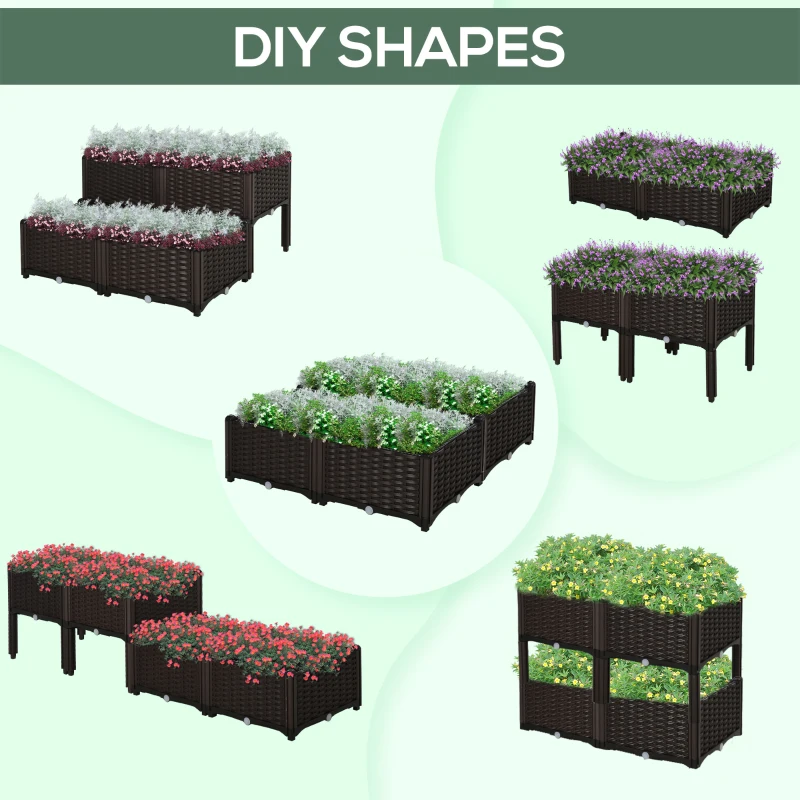 Outsunny 4 Piece Raised Garden Bed with Legs, Planter Box Raised Bed to Grow Flowers, Herbs & Vegetables, Brown