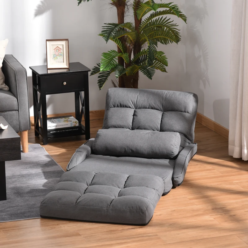 HOMCOM Convertible Floor Sofa Bed, Recliner Armchair Upholstered Sleeper Chair with Pillow for Living Room Bedroom Lounge, Gray