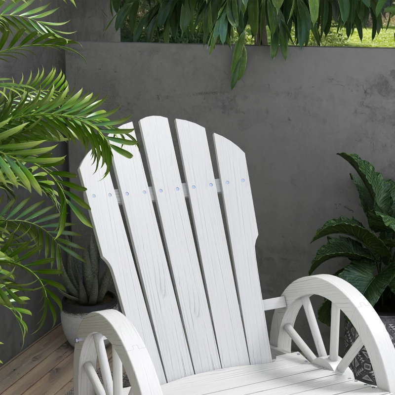Outsunny Patio Wooden Rocking Chair, Wagon Outdoor Rocker Chair with Slatted Design and Wheel Armrests for Garden, White