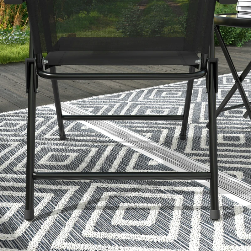 Outsunny 3 Pieces Bistro Set, Foldable Patio Furniture Set with Mesh Chairs, Glass Table for Garden, Balcony, Black