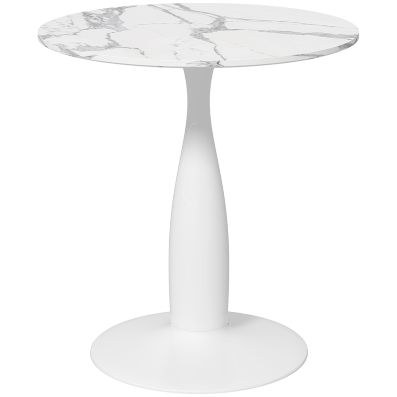 HOMCOM Round Dining Table, Modern Dining Room Table with Faux Marbled Top, Steel Base, Space Saving Small Kitchen Table, White