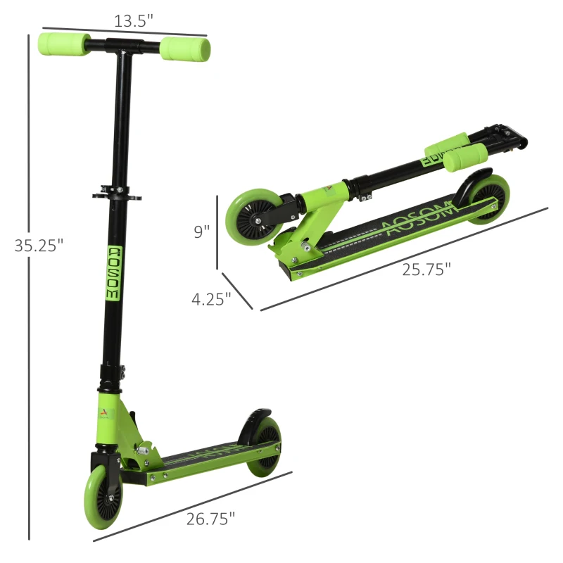Aosom Aluminum Kids Kick Scooter Foldable Teens Ride On Toy with Adjustable Handlebar Rear Brake, Green