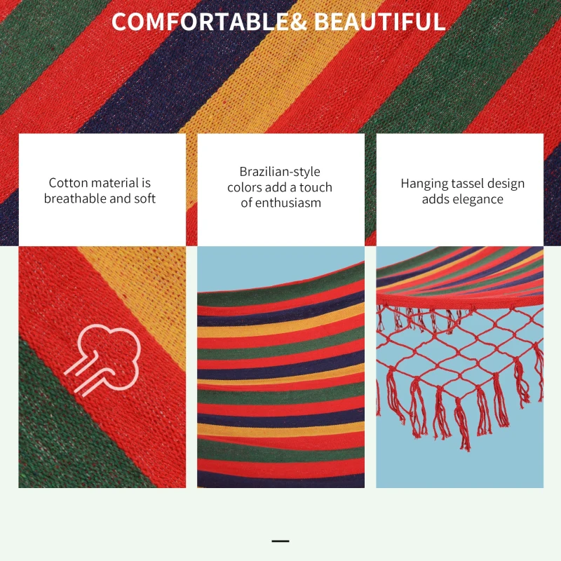 Outsunny Patio Outdoor Hammock, Brazilian Hammock Portable Hammock Load Capacity Up to 264 Lbs for Backyard, Porch, Outdoor and Indoor Use Red Stripe