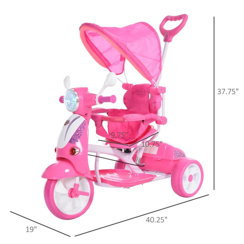 Qaba Children Ride-On Moped Tricycle with a Stylish Design & Interactive Music & Lighting Functions Blue