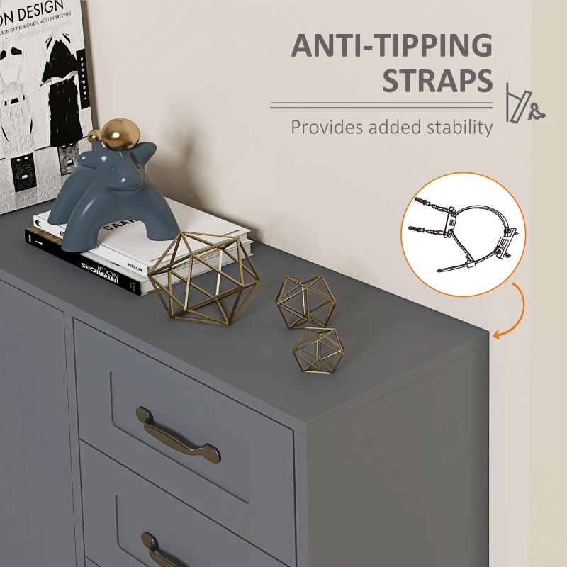 HOMCOM Modern Kitchen Storage Cabinet, Sideboard Buffet Cabinet with Drawers and Beadboard Door, Grey