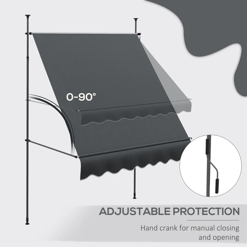 Outsunny 6.5' x 4' Manual Retractable Awning, Non-Screw Patio Awning, UV Resistant for Window or Door, Dark Gray