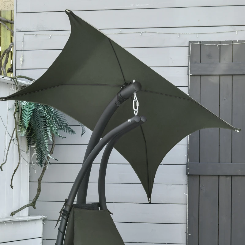 Outsunny Floating Chaise Lounge Outdoor Porch Swing Chair Hanging Hammock Reclining Seat  w/ Arc Stand & Canopy Umbrella Charcoal Grey