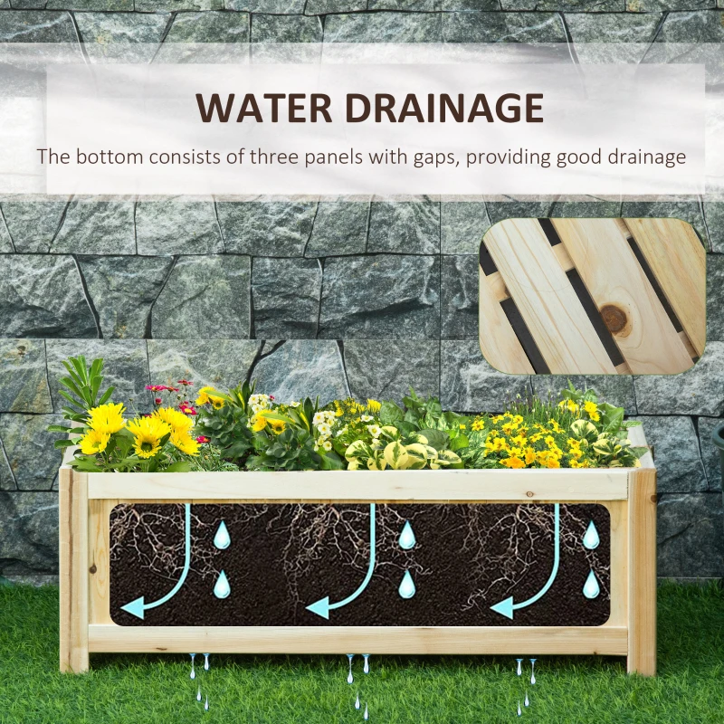 Outsunny Foldable Raised Garden Bed, Wooden Planter Box, Herb Garden Planter with Drainage Holes, for Backyard, Patio to Grow Vegetables, Herbs, and Flowers, 27.6" x 11.6" x 9.8"