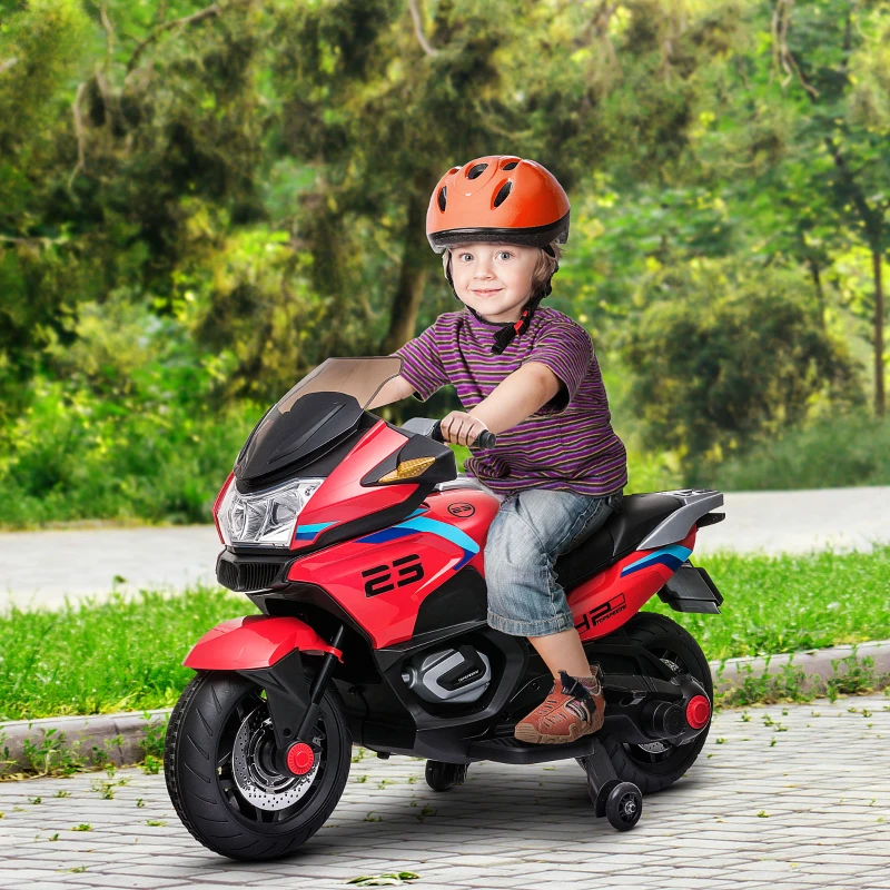 Aosom 12V Kids Electric Motorcycle with Training Wheels, Battery Power Ride on Motorbike, High-Traction at 3.7 Mph Top Speed, with Light Music, Red